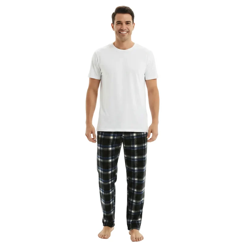 Blaue und schwarze Herren-Fleece-Pyjamahose – Bequeme Loungewear