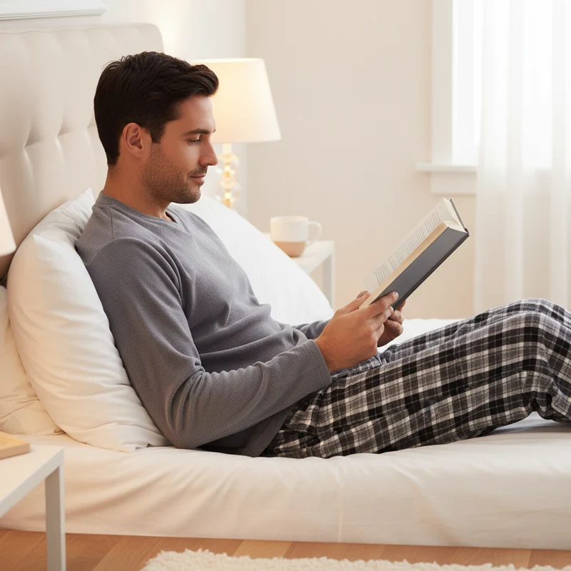 Herren-Fleece-Pyjama-Sets: Gemütliches graues Oberteil mit schwarzer Baumwollhose