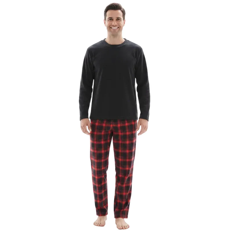 Herren-Fleece-Loungewear-Set mit kuscheliger karierter Baumwollhose