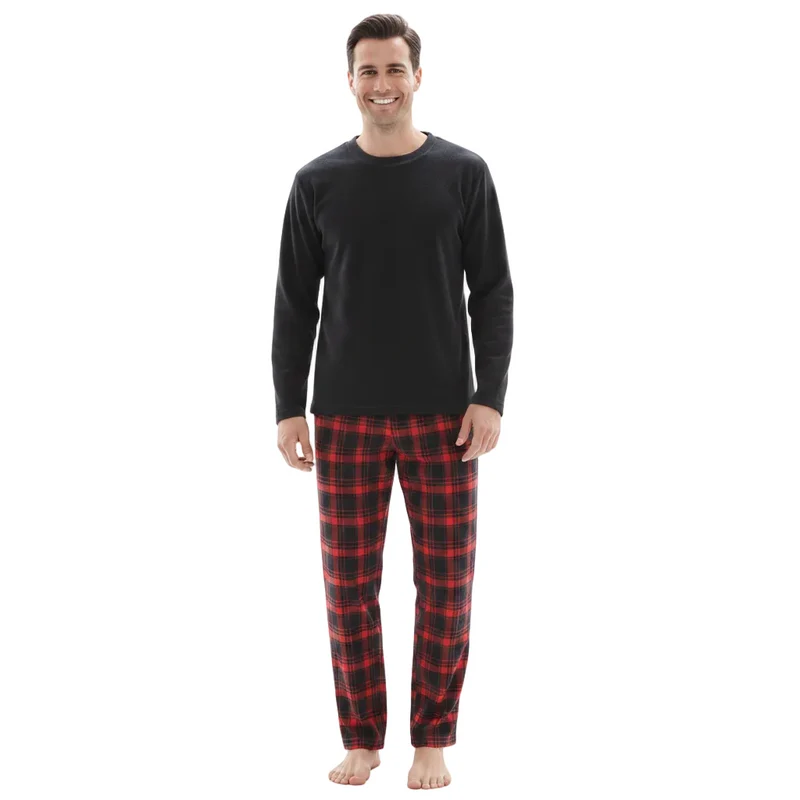 Herren-Fleece-Loungewear-Set mit kuscheliger karierter Baumwollhose