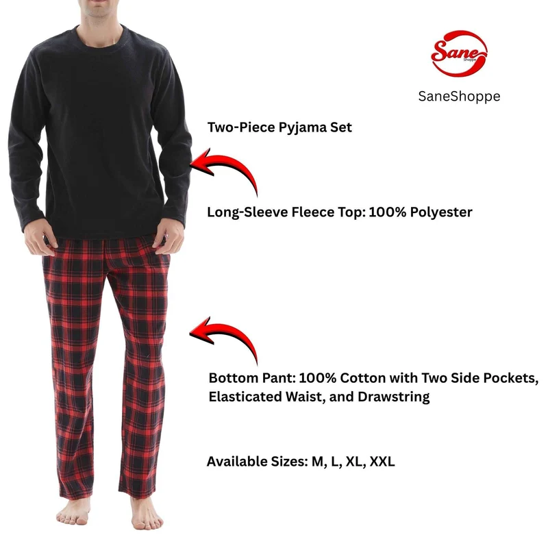 Herren-Fleece-Loungewear-Set mit kuscheliger karierter Baumwollhose