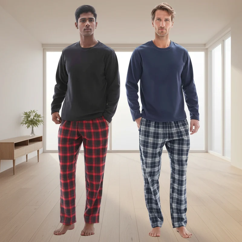 Herren-Fleece-Loungewear-Set mit kuscheliger karierter Baumwollhose