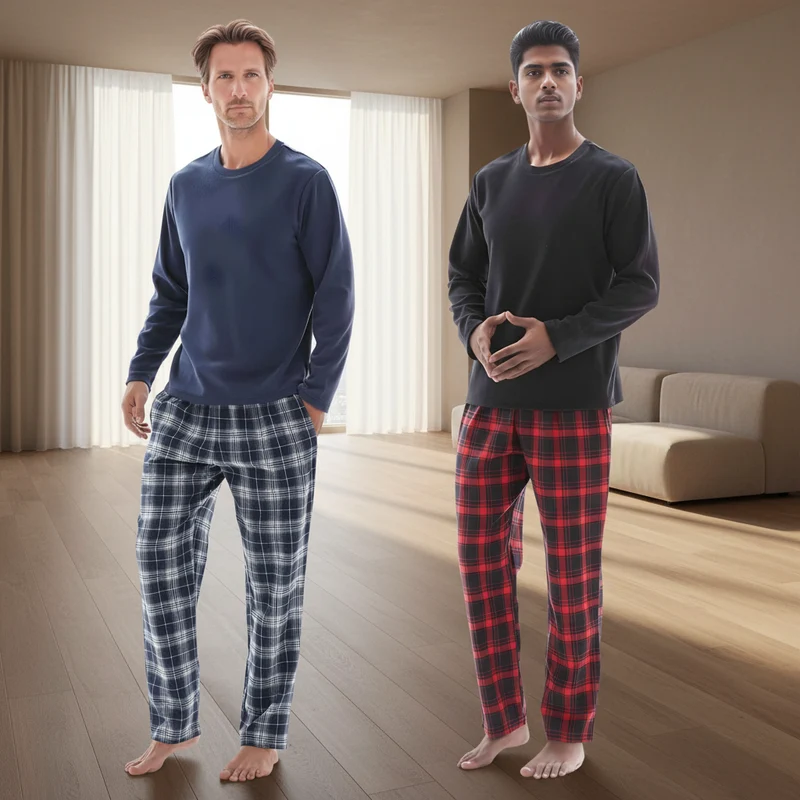 Herren-Fleece-Loungewear-Set mit kuscheliger karierter Baumwollhose