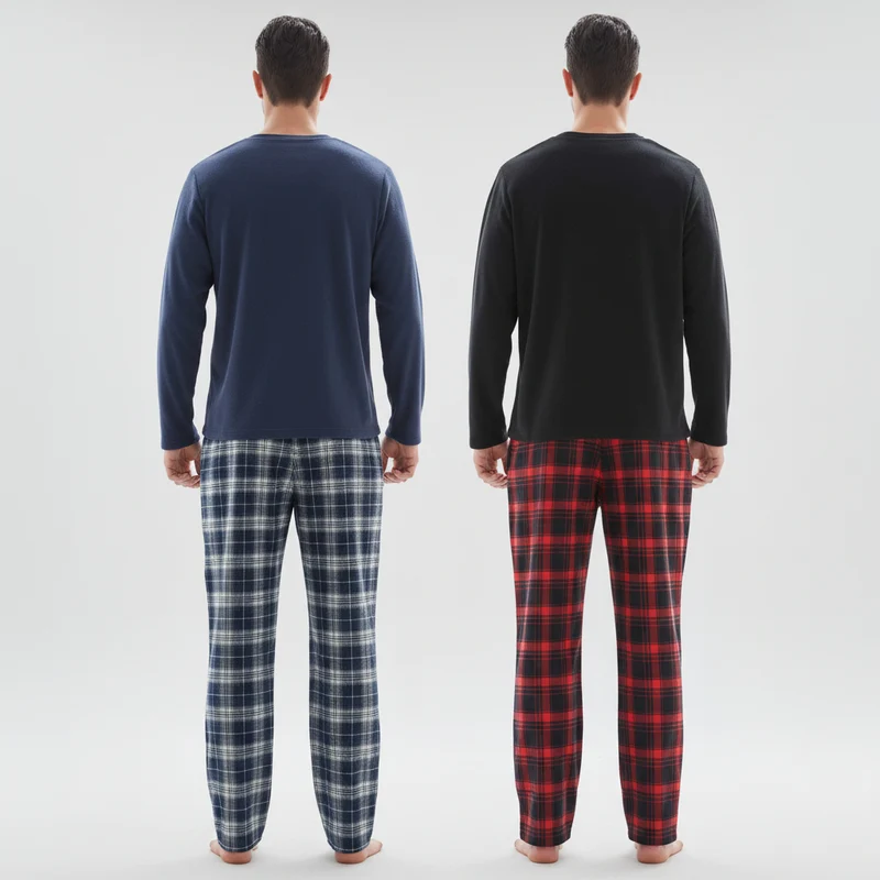 Herren-Fleece-Loungewear-Set mit kuscheliger karierter Baumwollhose