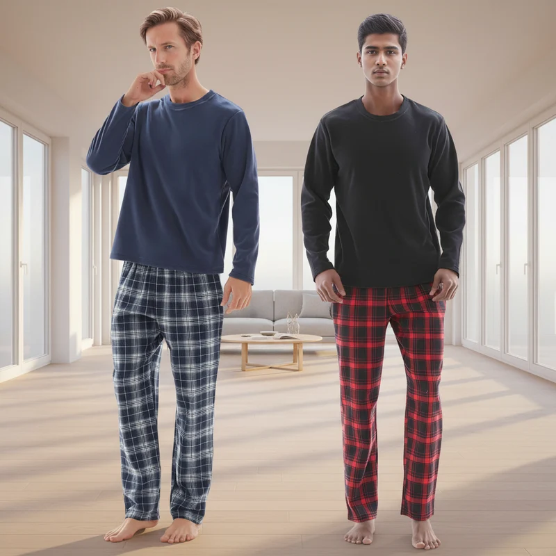 Herren-Fleece-Loungewear-Set mit kuscheliger karierter Baumwollhose