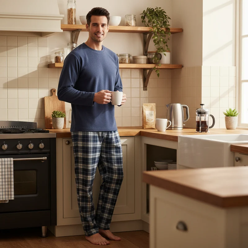 Thermopyjama-Set für Herren mit Baumwollhose, erhältlich in den Größen M-XXL