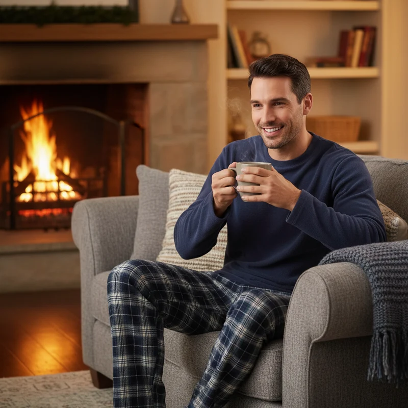 Thermopyjama-Set für Herren mit Baumwollhose, erhältlich in den Größen M-XXL