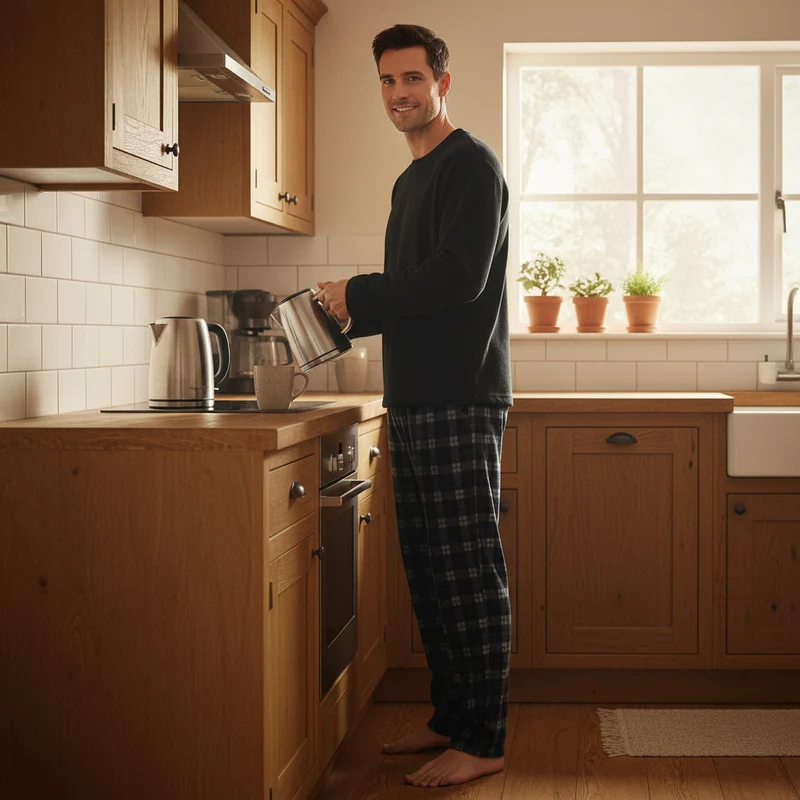 Herren-Fleece-Pyjama-Set – Schwarze Loungewear mit langen Ärmeln