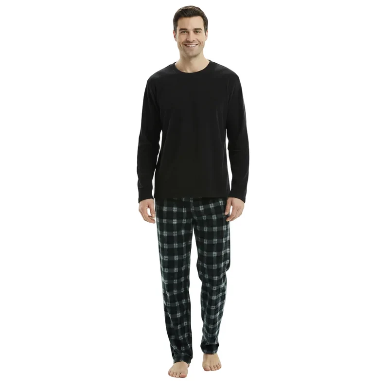 Herren-Fleece-Pyjama-Set – Schwarze Loungewear mit langen Ärmeln