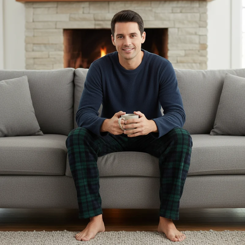 Grüne Fleece-Pyjama-Sets mit langen Ärmeln für ultimativen Komfort und Stil