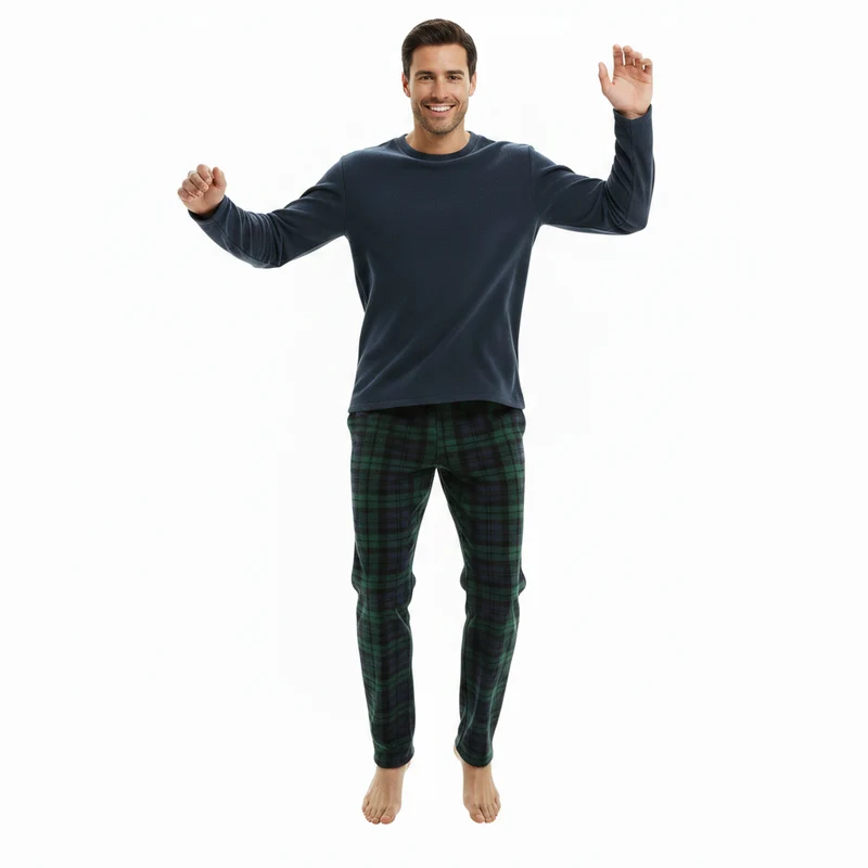 Grüne Fleece-Pyjama-Sets mit langen Ärmeln für ultimativen Komfort und Stil