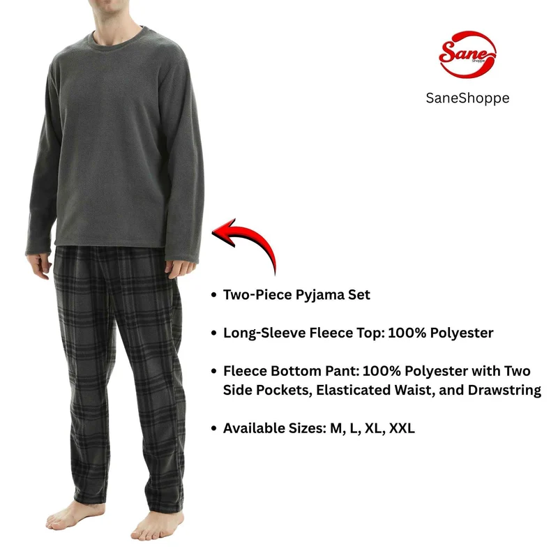 Flauschiger Fleece-Pyjama für Herren – Grau kariertes, kuscheliges Thermopyjama-Set für ultimativen Komfort