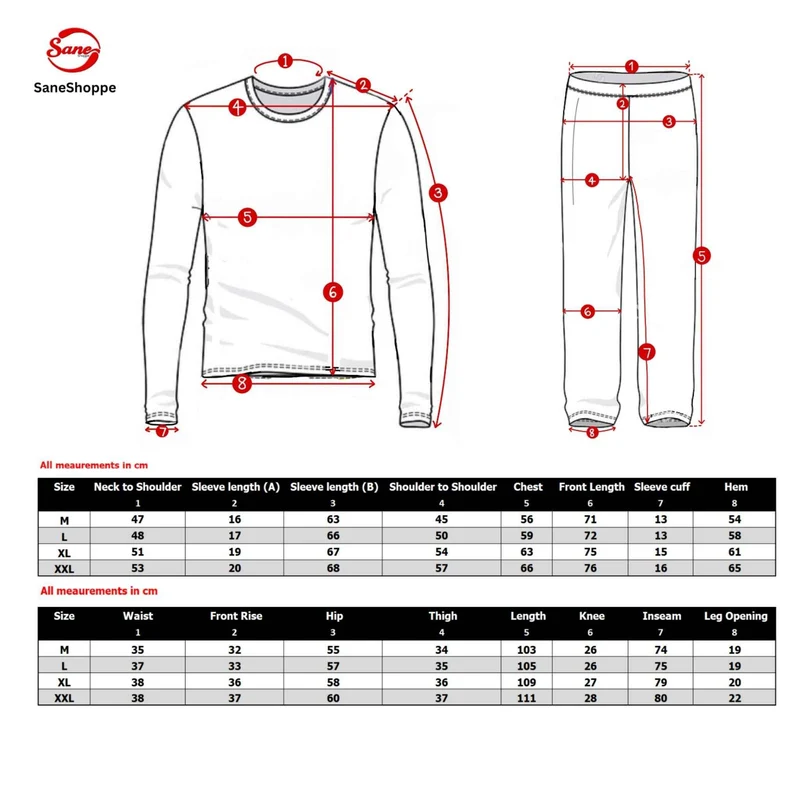 Herren-Thermo-Fleece-Pyjama-Set in Schwarz und Rot, Langarmdesign