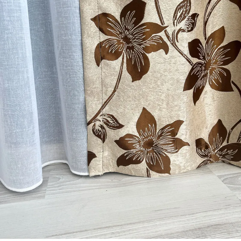 Taft-Satin-Vorhang Beige-Braun 70 % Verdunkelung – mit Kräuselband (1 Stück)