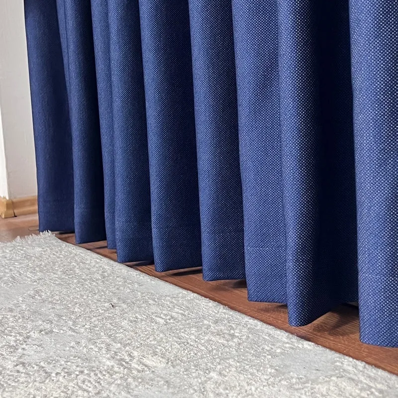 Luxuriöser Leinenvorhang 70% Verdunkelung Blau – mit Kräuselband (1 Stück)