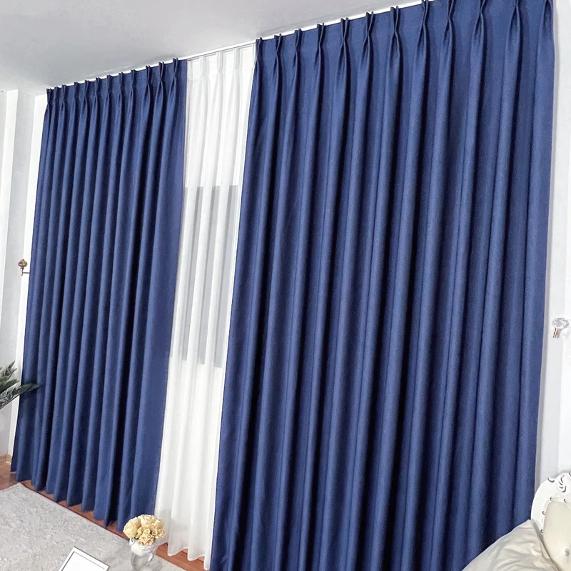 Luxuriöser Leinenvorhang 70% Verdunkelung Blau – mit Kräuselband (1 Stück)