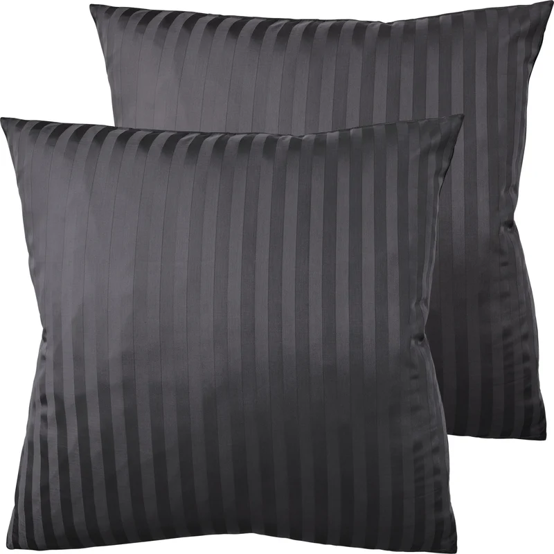 Mako Satin Kissenbezug Damast Streifen - Pure Label - Anthrazit - 40x40cm