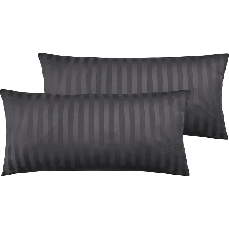 Mako Satin Kissenbezug Damast Streifen - Pure Label - Anthrazit - 40x40cm
