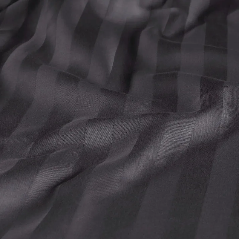 Mako Satin Damaststreifen Bettwäsche - Anthrazit - 155x220 + 80x80cm