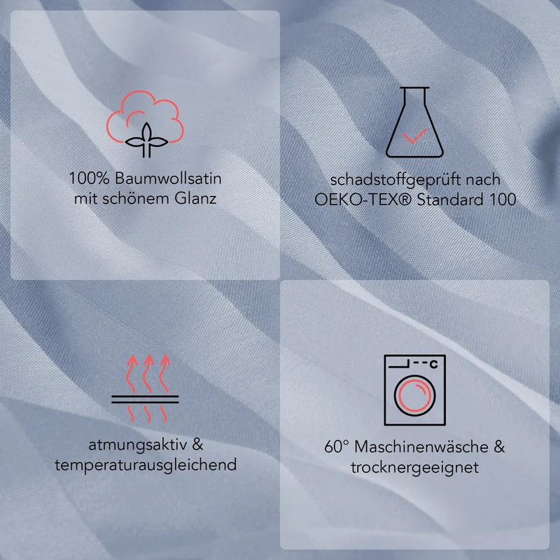 Mako Satin Kissenbezug Damast Streifen - Pure Label - Anthrazit - 40x40cm