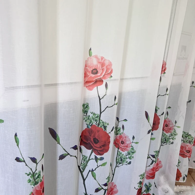 Gardine mit Rotemm Blumenmuster – mit Kräuselband (1 Stück)