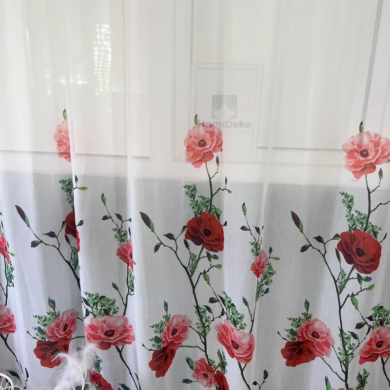Gardine mit Rotemm Blumenmuster – mit Kräuselband (1 Stück)