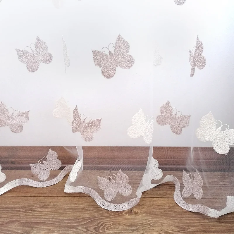Gardinen mit Schmetterling Stickerei Elfenbein/Creme – mit Kräuselband (1 Stück)