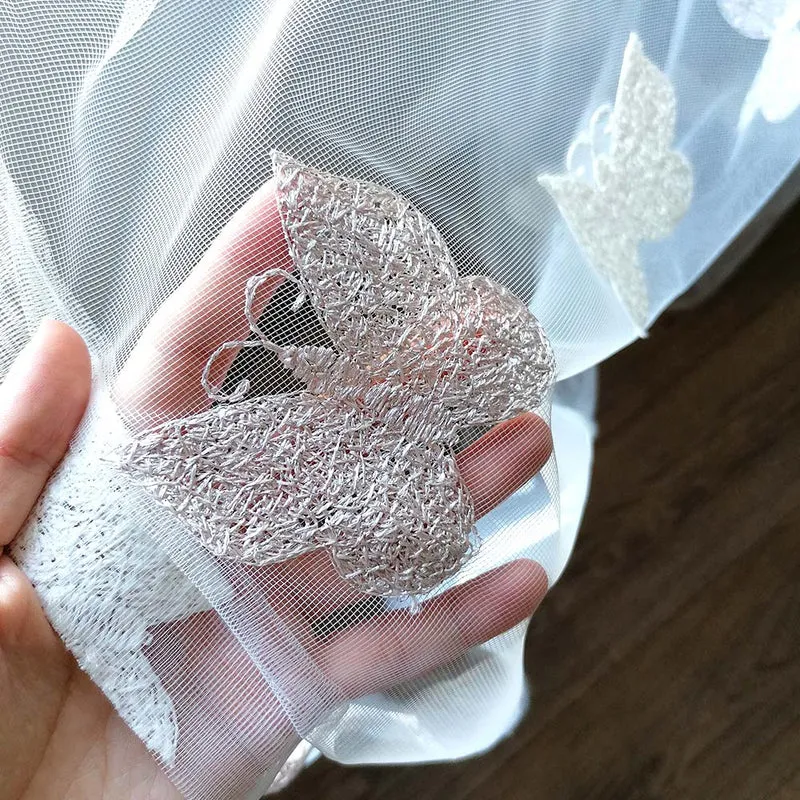 Gardinen mit Schmetterling Stickerei Elfenbein/Creme – mit Kräuselband (1 Stück)
