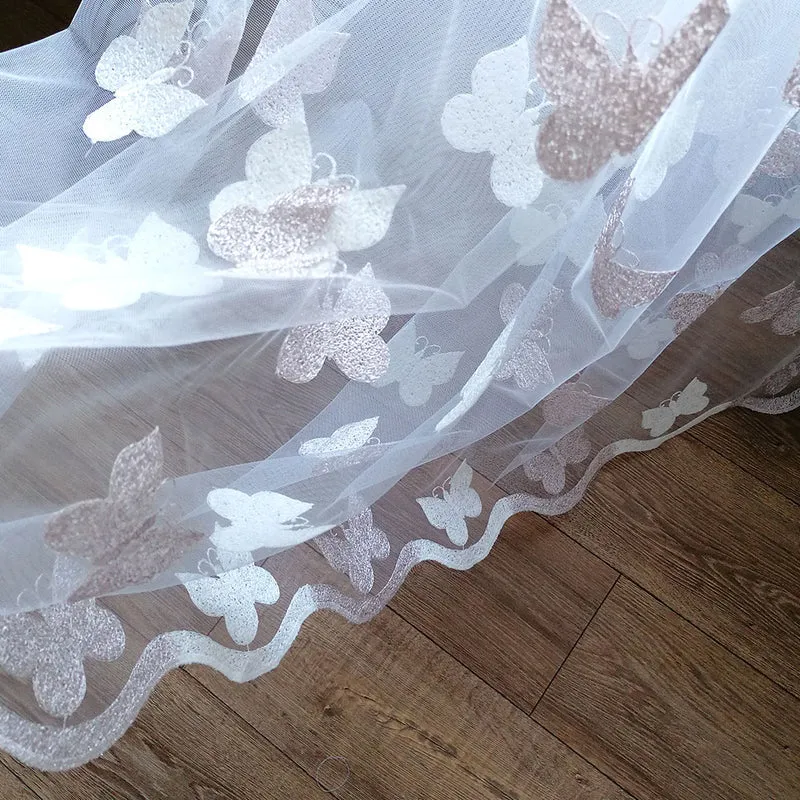 Gardinen mit Schmetterling Stickerei Elfenbein/Creme – mit Kräuselband (1 Stück)