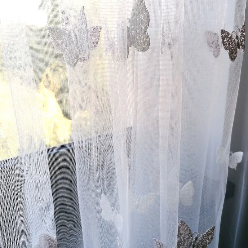 Gardinen mit Schmetterling Stickerei Elfenbein/Creme – mit Kräuselband (1 Stück)