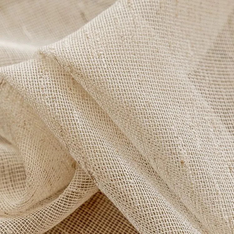 Nachhaltiger Vorhang hochwertige, natürliche Leinenoptik halbtransparent Elfenbein – mit Kräuselband (1 Stück)