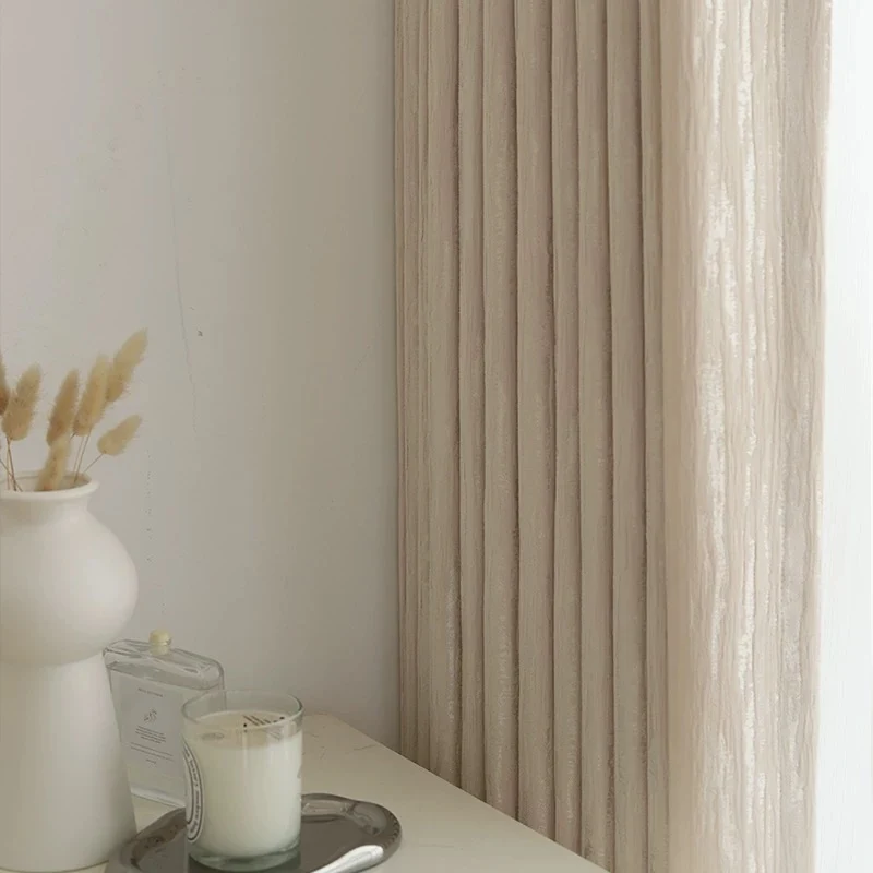 Moderner Vorhang Pearl Chenille 80% Verdunkelung Creme – mit Kräuselband (1 Stück)