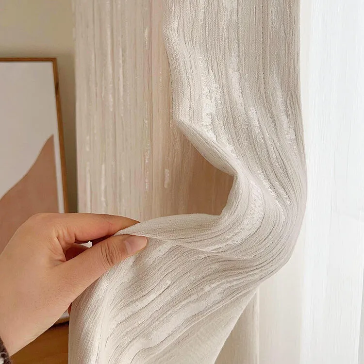 Moderner Vorhang Pearl Chenille 80% Verdunkelung Creme – mit Kräuselband (1 Stück)