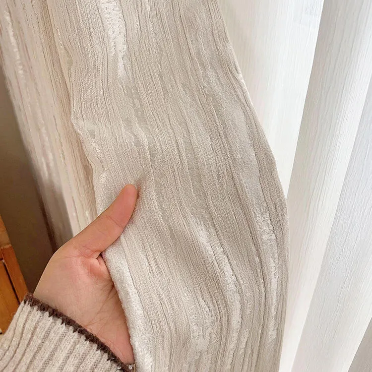 Moderner Vorhang Pearl Chenille 80% Verdunkelung Creme – mit Kräuselband (1 Stück)