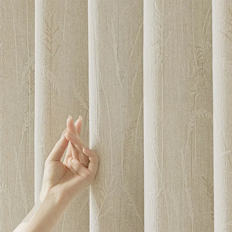 Vorhang Creamy Velvet floral Blumen Muster 95% Verdunkelung Elfenbein – mit Kräuselband (1 Stück)