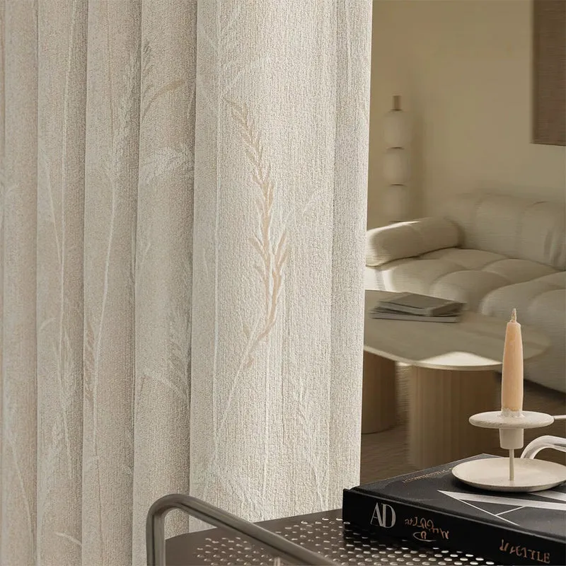 Vorhang Creamy Velvet floral Blumen Muster 95% Verdunkelung Elfenbein – mit Kräuselband (1 Stück)