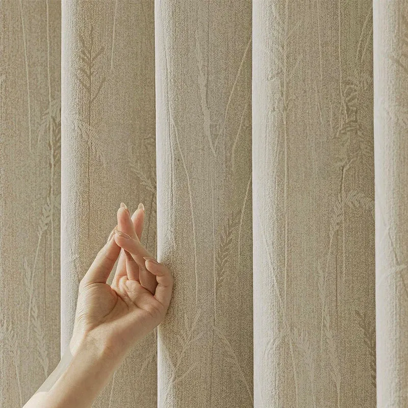 Vorhang Creamy Velvet floral Blumen Muster 95% Verdunkelung Creme – mit Kräuselband (1 Stück)