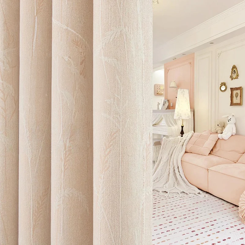 Vorhang Creamy Velvet floral Blumen Muster 95% Verdunkelung Hellrosa – mit Kräuselband (1 Stück)