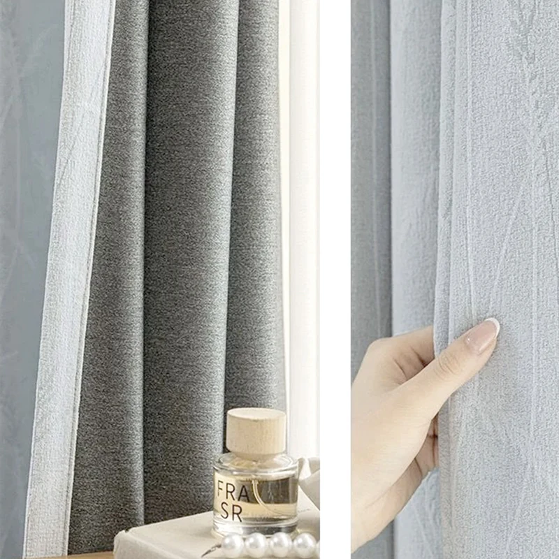 Vorhang Creamy Velvet floral Blumen Muster 99% Verdunkelung Hellgrau – mit Kräuselband (1 Stück)
