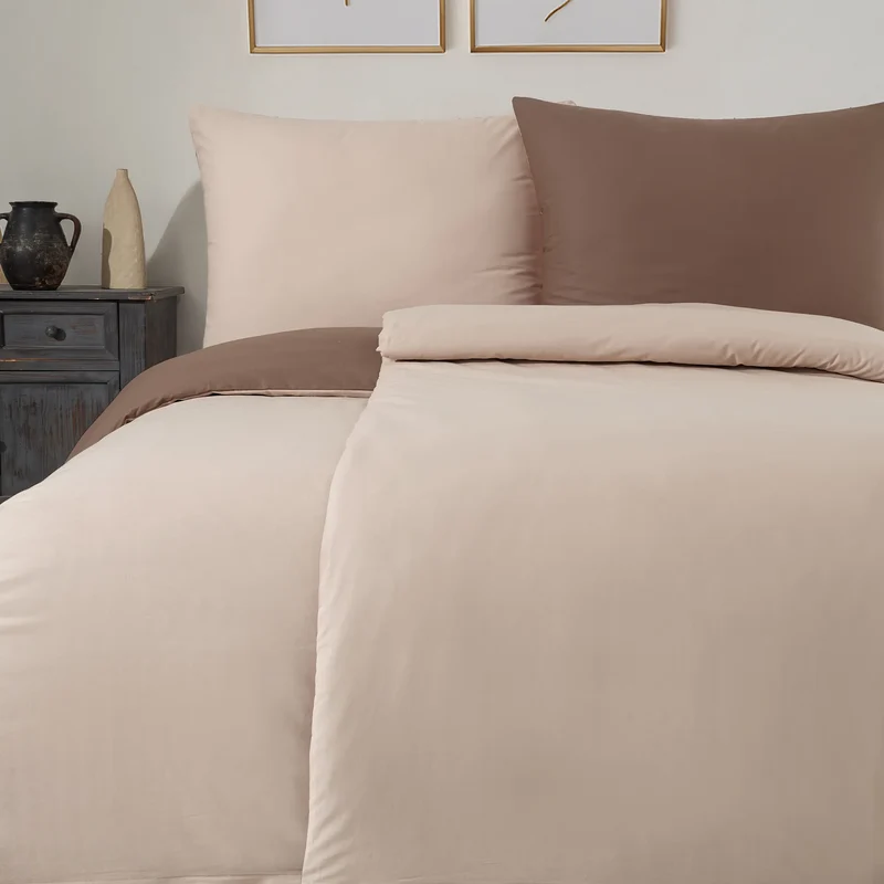 100% Baumwolle A-B Renforcé Bettwäsche - Beige