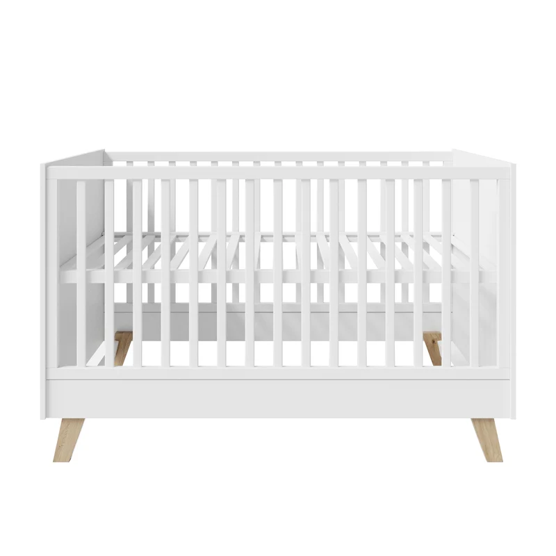 roba Kombi Kinderbett Smile 70 x 140 - Gitterbett umbaubar zu Juniorbett - Höhenverstellbar - 3 Schlupfsprossen - Füße aus Eiche massiv - Weiß