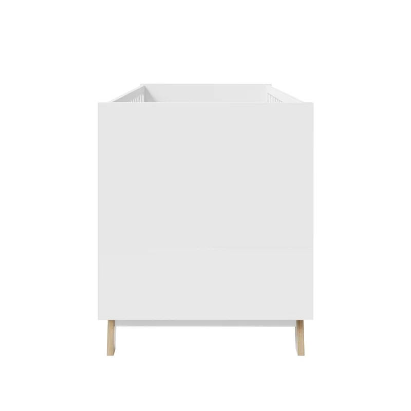 roba Kombi Kinderbett Smile 70 x 140 - Gitterbett umbaubar zu Juniorbett - Höhenverstellbar - 3 Schlupfsprossen - Füße aus Eiche massiv - Weiß