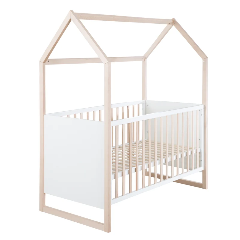 Hausbett – 70 x 140 cm, bicolor, weiß/natur, verstell-/umbaubar
