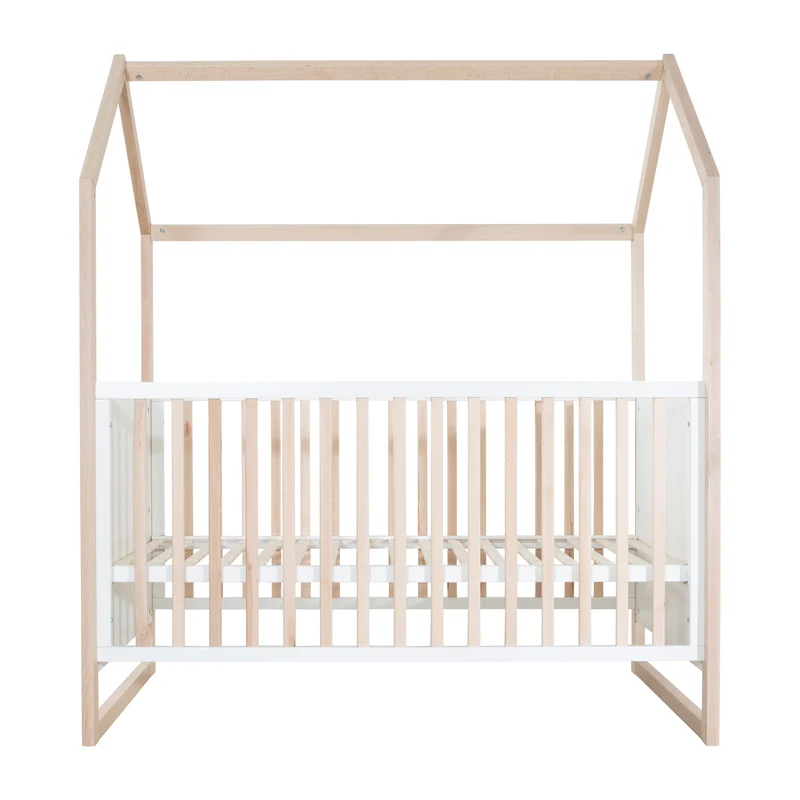 Hausbett – 70 x 140 cm, bicolor, weiß/natur, verstell-/umbaubar