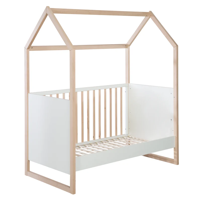 Hausbett – 70 x 140 cm, bicolor, weiß/natur, verstell-/umbaubar