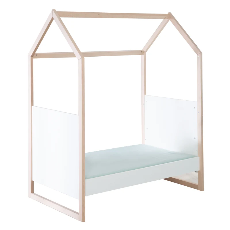 Hausbett – 70 x 140 cm, bicolor, weiß/natur, verstell-/umbaubar