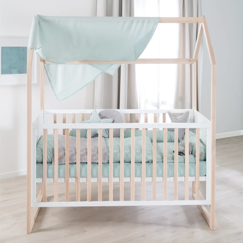 Hausbett – 70 x 140 cm, bicolor, weiß/natur, verstell-/umbaubar