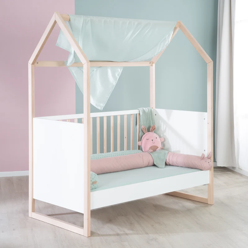 Hausbett – 70 x 140 cm, bicolor, weiß/natur, verstell-/umbaubar