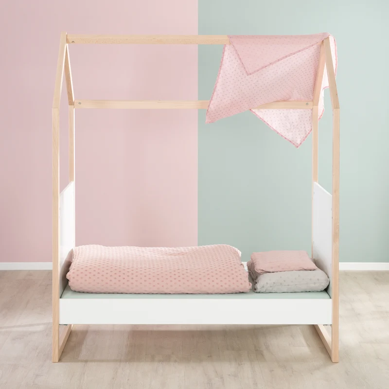 Hausbett – 70 x 140 cm, bicolor, weiß/natur, verstell-/umbaubar