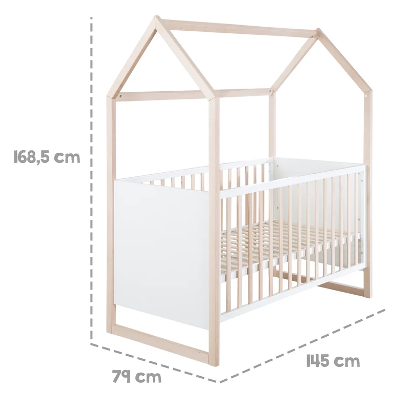 Hausbett – 70 x 140 cm, bicolor, weiß/natur, verstell-/umbaubar